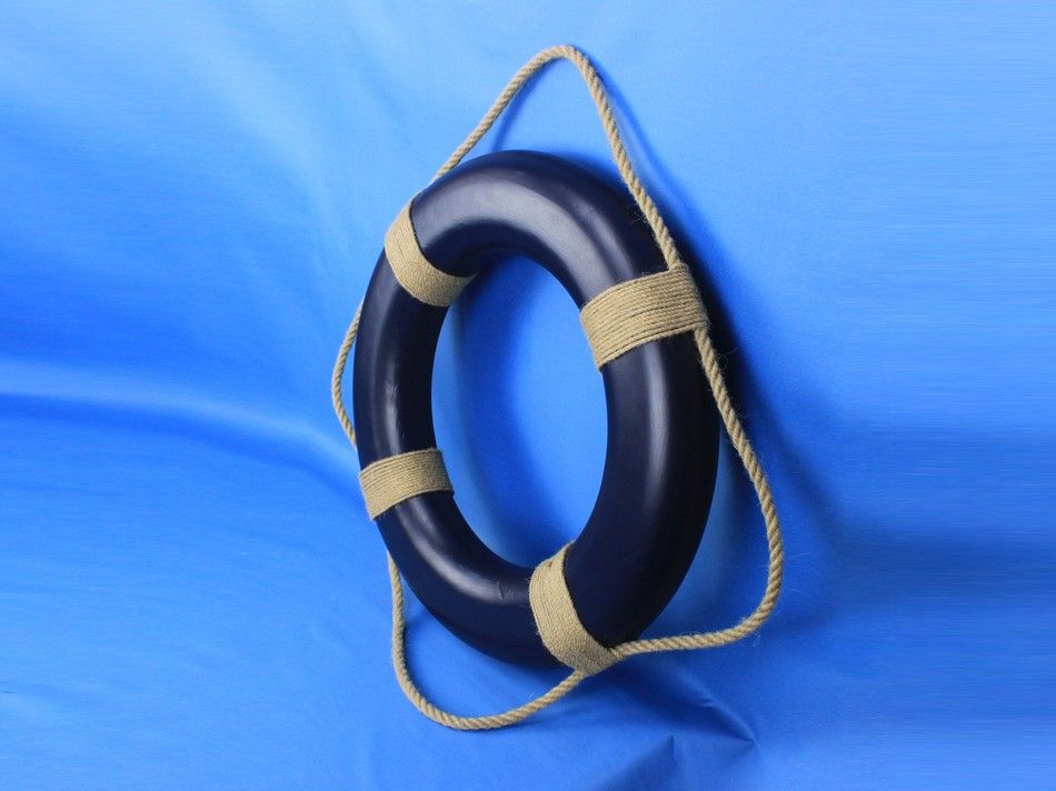 Blue Painted Decorative Life Ring with Rope Bands 20""