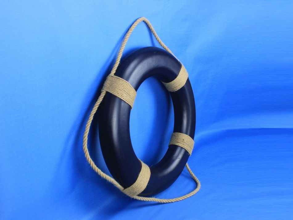 Blue Painted Decorative Life Ring with Rope Bands 20""