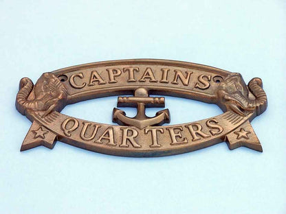 Antique Brass Captain's Quarters Sign 9""