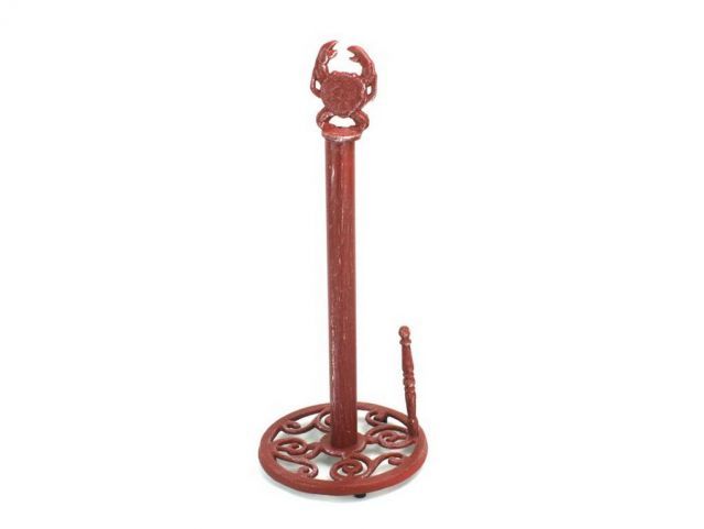Red Whitewashed Cast Iron Crab Paper Towel Holder 16""