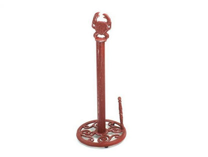 Red Whitewashed Cast Iron Crab Paper Towel Holder 16""