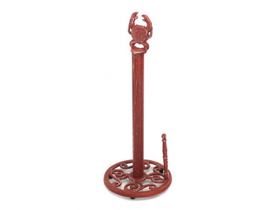 Red Whitewashed Cast Iron Crab Paper Towel Holder 16""