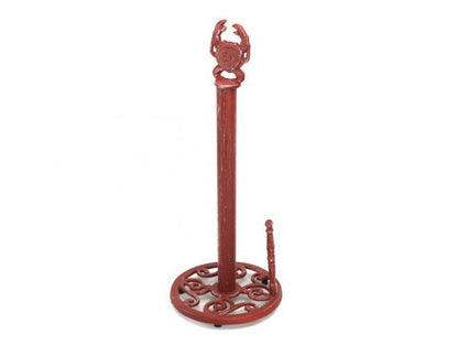 Red Whitewashed Cast Iron Crab Paper Towel Holder 16""