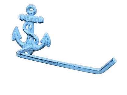 Dark Blue Whitewashed Cast Iron Anchor Toilet Paper Holder 10""