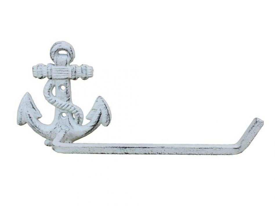 Whitewashed Cast Iron Anchor Hand Towel Holder 10""