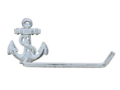 Whitewashed Cast Iron Anchor Hand Towel Holder 10""