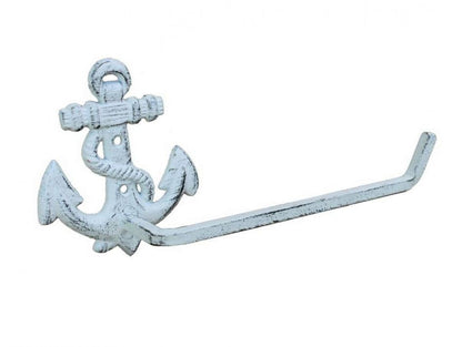 Whitewashed Cast Iron Anchor Hand Towel Holder 10""