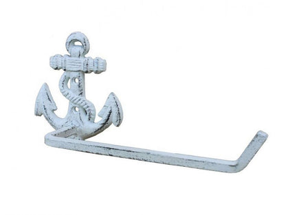 Whitewashed Cast Iron Anchor Hand Towel Holder 10""
