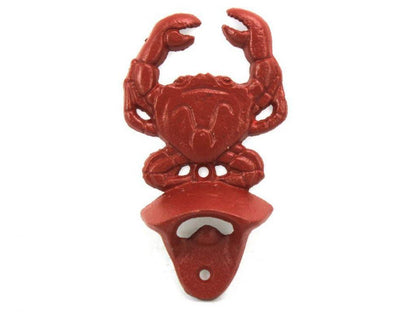 Rustic Red Cast Iron Wall Mounted Crab Bottle Opener 6""