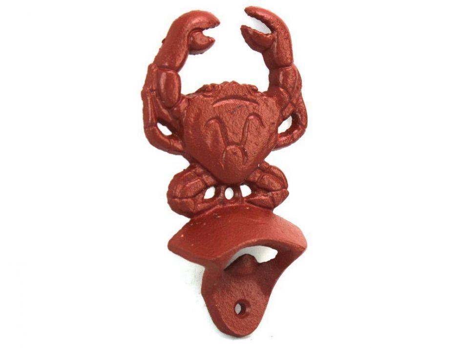 Rustic Red Cast Iron Wall Mounted Crab Bottle Opener 6""