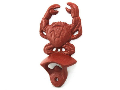 Rustic Red Cast Iron Wall Mounted Crab Bottle Opener 6""
