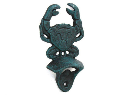 Seaworn Blue Cast Iron Wall Mounted Crab Bottle Opener 6""