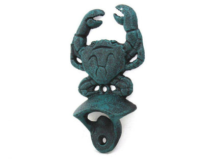 Seaworn Blue Cast Iron Wall Mounted Crab Bottle Opener 6""