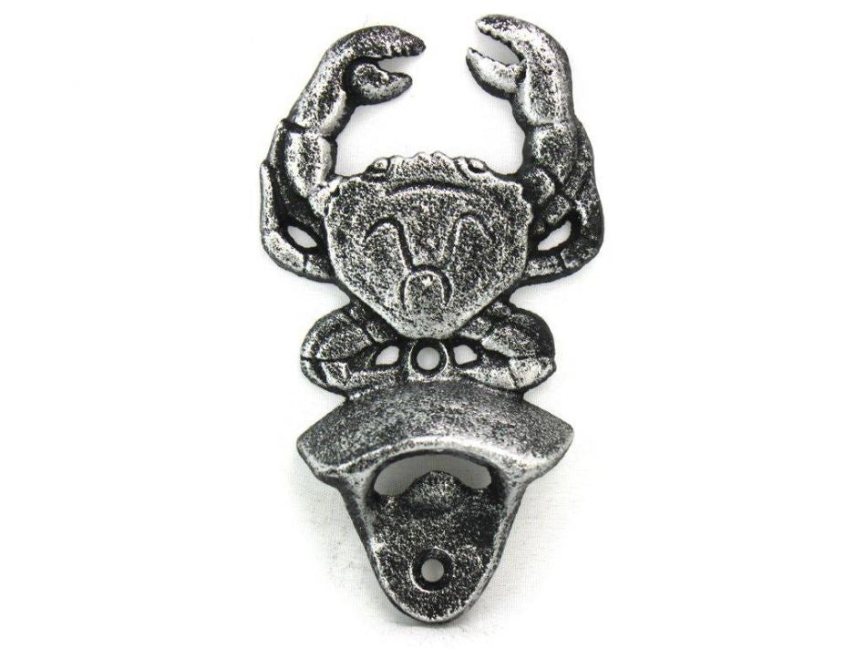 Antique Silver Cast Iron Wall Mounted Crab Bottle Opener 6""
