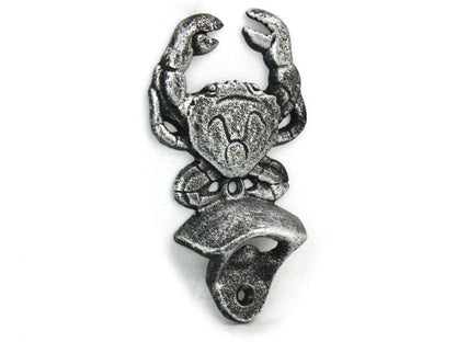 Antique Silver Cast Iron Wall Mounted Crab Bottle Opener 6""