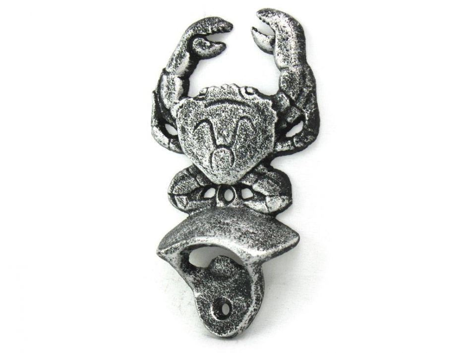 Antique Silver Cast Iron Wall Mounted Crab Bottle Opener 6""
