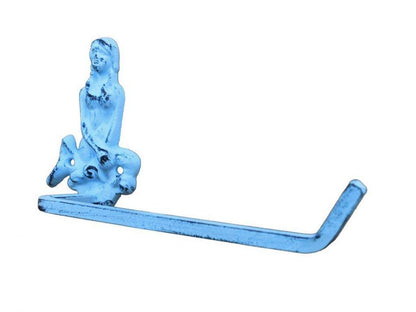 Dark Blue Whitewashed Cast Iron Mermaid Toilet Paper Holder 10""