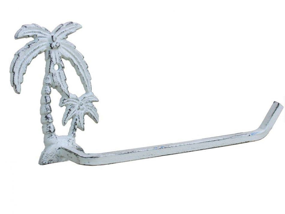 Whitewashed Cast Iron Palm Tree Hand Towel Holder 10""