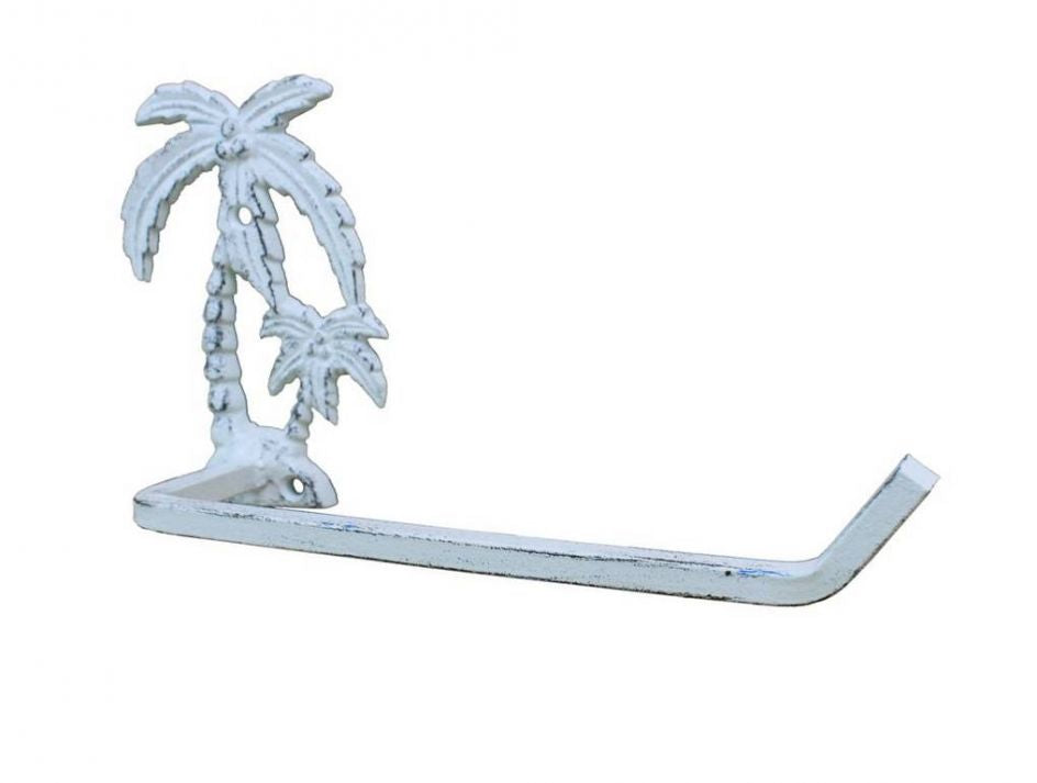 Whitewashed Cast Iron Palm Tree Toilet Paper Holder 10""