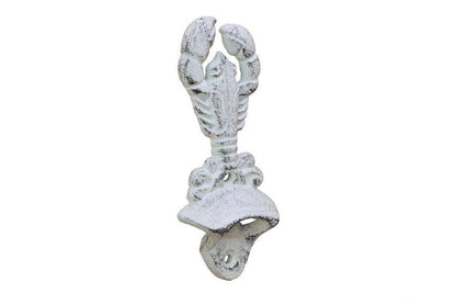 Whitewashed Cast Iron Wall Mounted Lobster Bottle Opener 6""