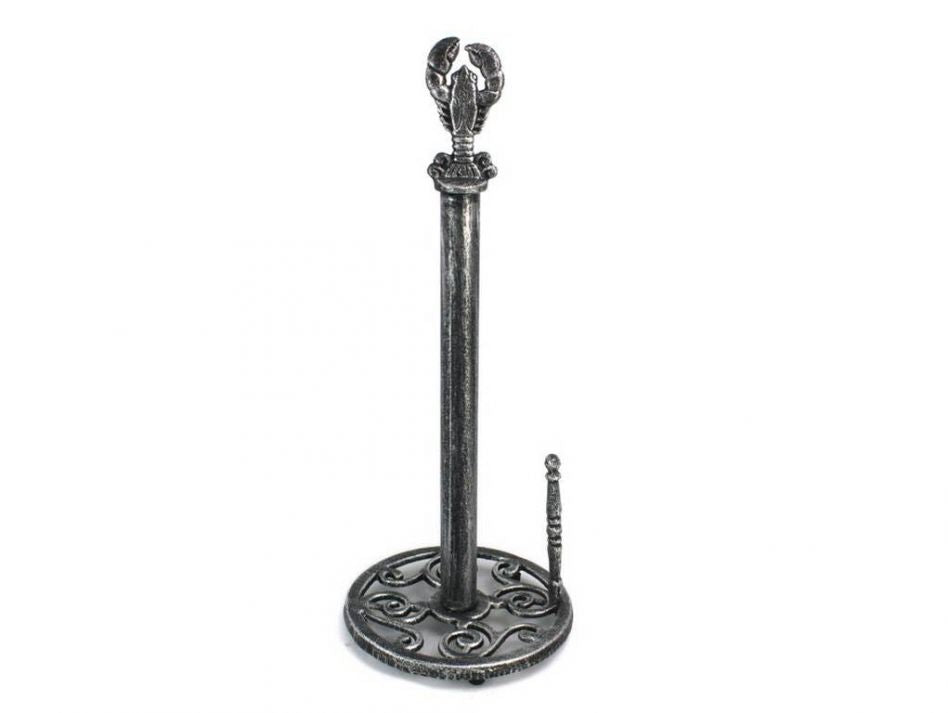 Antique Silver Cast Iron Lobster Paper Towel Holder 16""