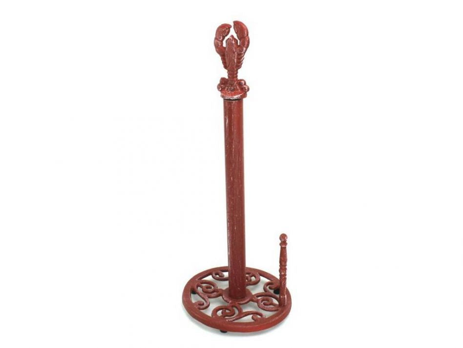 Red Whitewashed Cast Iron Lobster Paper Towel Holder 16""