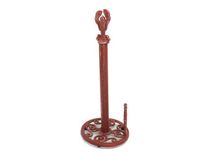 Red Whitewashed Cast Iron Lobster Paper Towel Holder 16""
