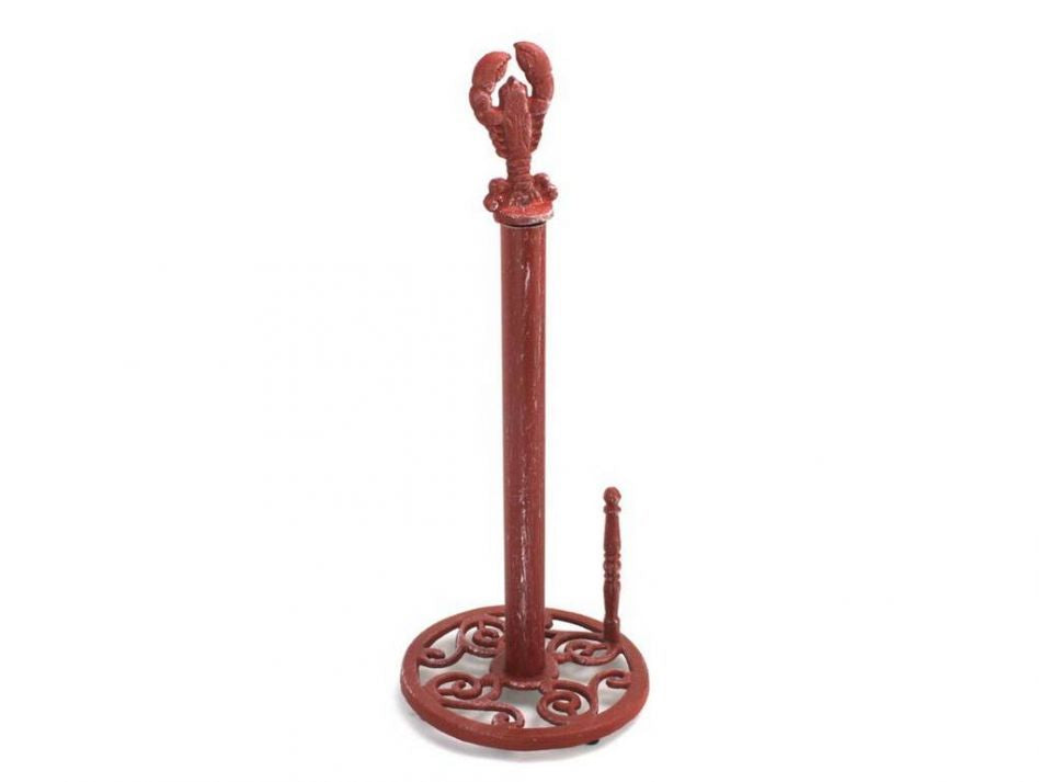 Red Whitewashed Cast Iron Lobster Paper Towel Holder 16""
