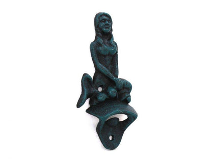 Seaworn Blue Cast Iron Wall Mounted Mermaid Bottle Opener 6""