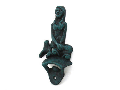 Seaworn Blue Cast Iron Wall Mounted Mermaid Bottle Opener 6""
