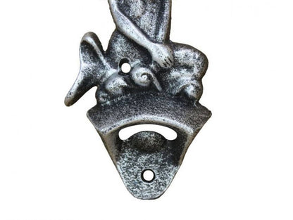 Antique Silver Cast Iron Wall Mounted Mermaid Bottle Opener 6""