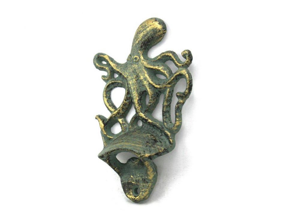 Antique Bronze Cast Iron Wall Mounted Octopus Bottle Opener 6""