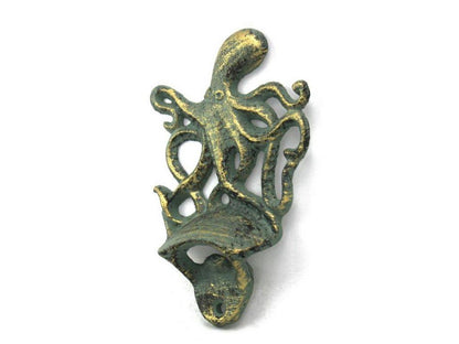 Antique Bronze Cast Iron Wall Mounted Octopus Bottle Opener 6""