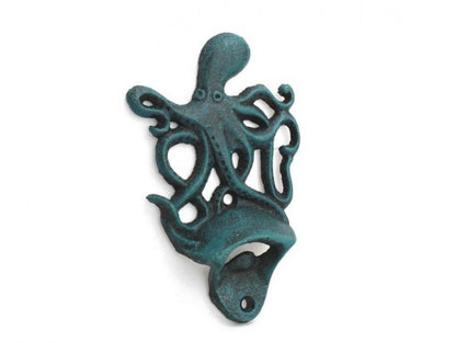 Seaworn Blue Cast Iron Wall Mounted Octopus Bottle Opener 6""