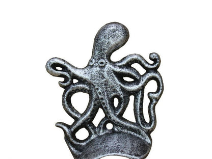 Antique Silver Cast Iron Wall Mounted Octopus Bottle Opener 6""