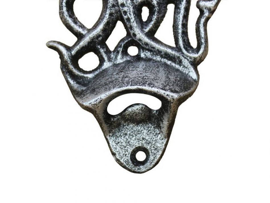 Antique Silver Cast Iron Wall Mounted Octopus Bottle Opener 6""
