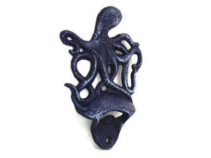 Rustic Dark Blue Cast Iron Wall Mounted Octopus Bottle Opener 6""