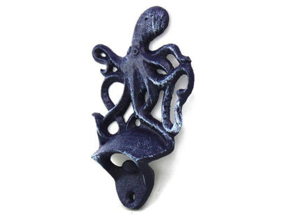 Rustic Dark Blue Cast Iron Wall Mounted Octopus Bottle Opener 6""