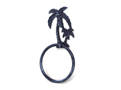 Rustic Dark Blue Cast Iron Palm Tree Towel Holder 9""