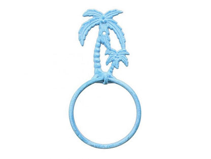 Light Blue Whitewashed Cast Iron Palm Tree Towel Holder 9""