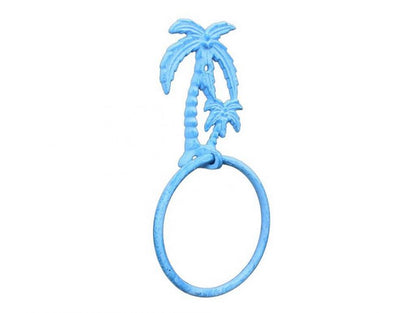 Light Blue Whitewashed Cast Iron Palm Tree Towel Holder 9""