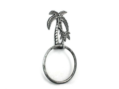 Antique Silver Cast Iron Palm Tree Towel Holder 9""