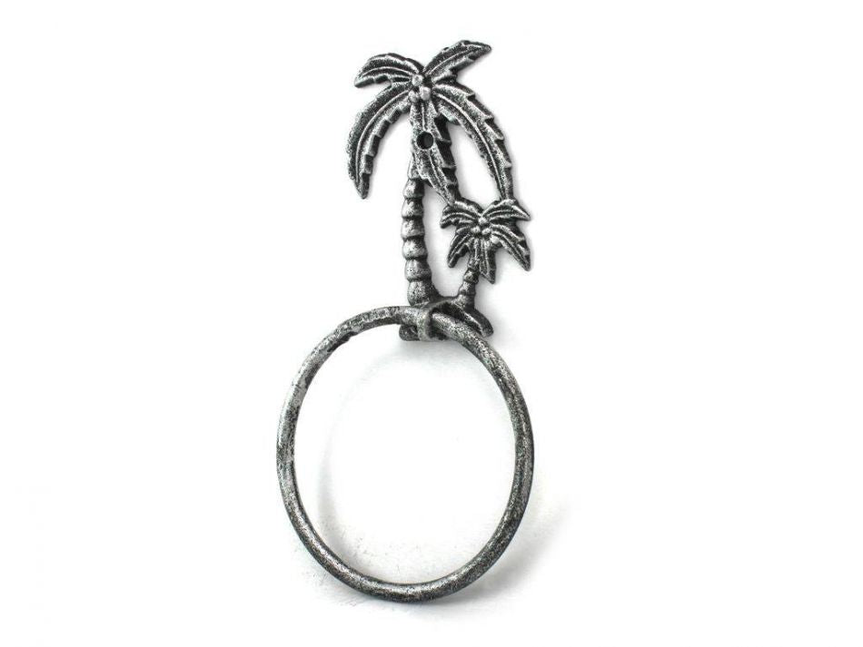 Antique Silver Cast Iron Palm Tree Towel Holder 9""