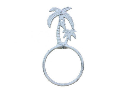 Whitewashed Cast Iron Palm Tree Towel Holder 9""