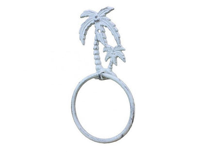 Whitewashed Cast Iron Palm Tree Towel Holder 9""