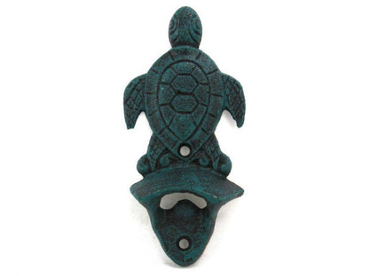 Seaworn Blue Cast Iron Wall Mounted Sea Turtle Bottle Opener 6""