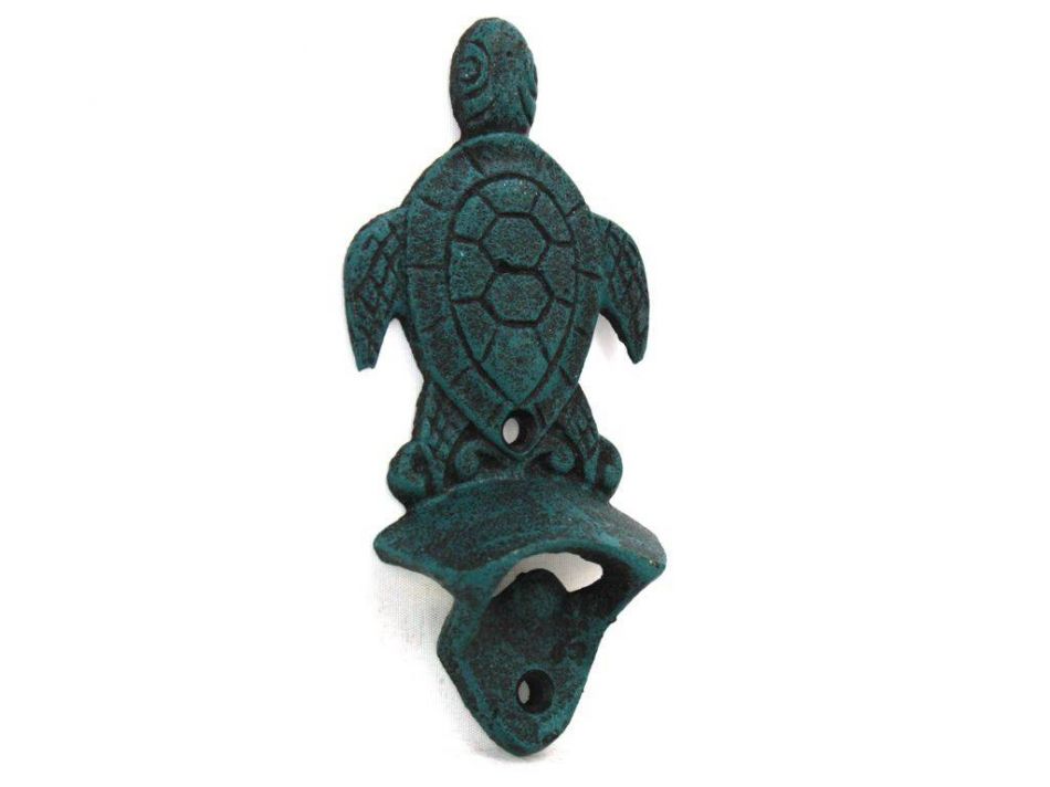 Seaworn Blue Cast Iron Wall Mounted Sea Turtle Bottle Opener 6""