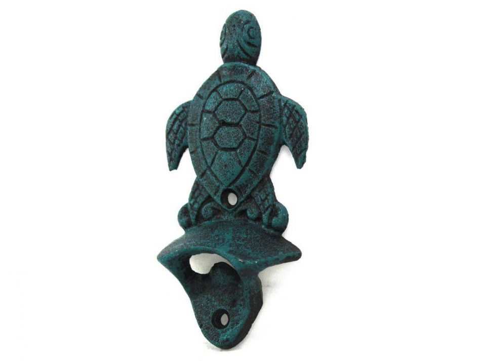 Seaworn Blue Cast Iron Wall Mounted Sea Turtle Bottle Opener 6""
