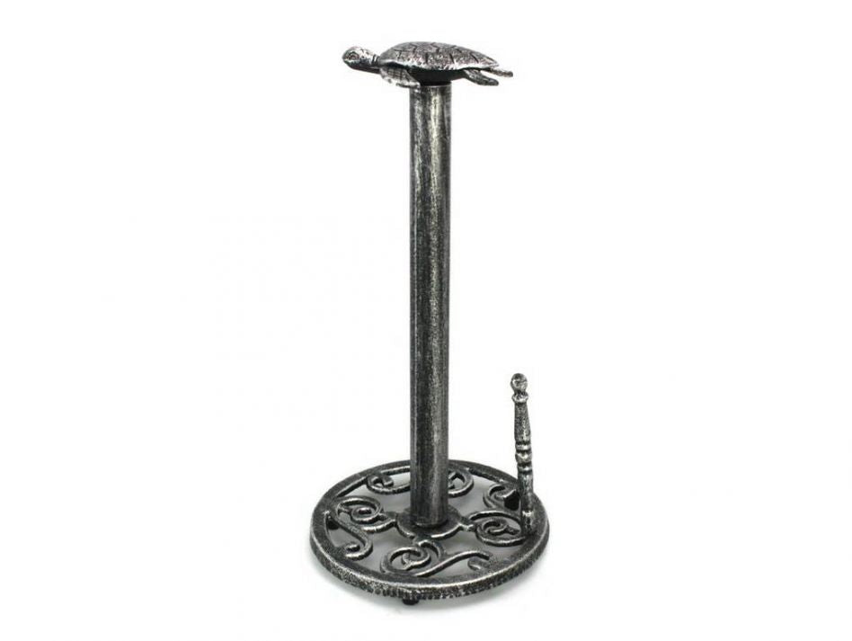 Antique Silver Cast Iron Sea Turtle Paper Towel Holder 13""