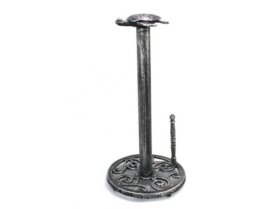 Antique Silver Cast Iron Sea Turtle Paper Towel Holder 13""